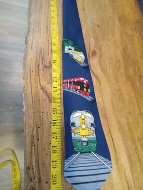Vintage Renaissance Hand Made Navy Train Motif Print Tie 21" Length